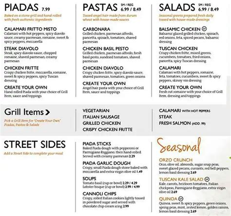 piada menu